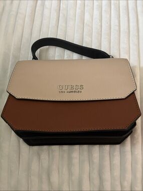 GUESS Beige, Brown and Black Colorblock Crossbody Bag